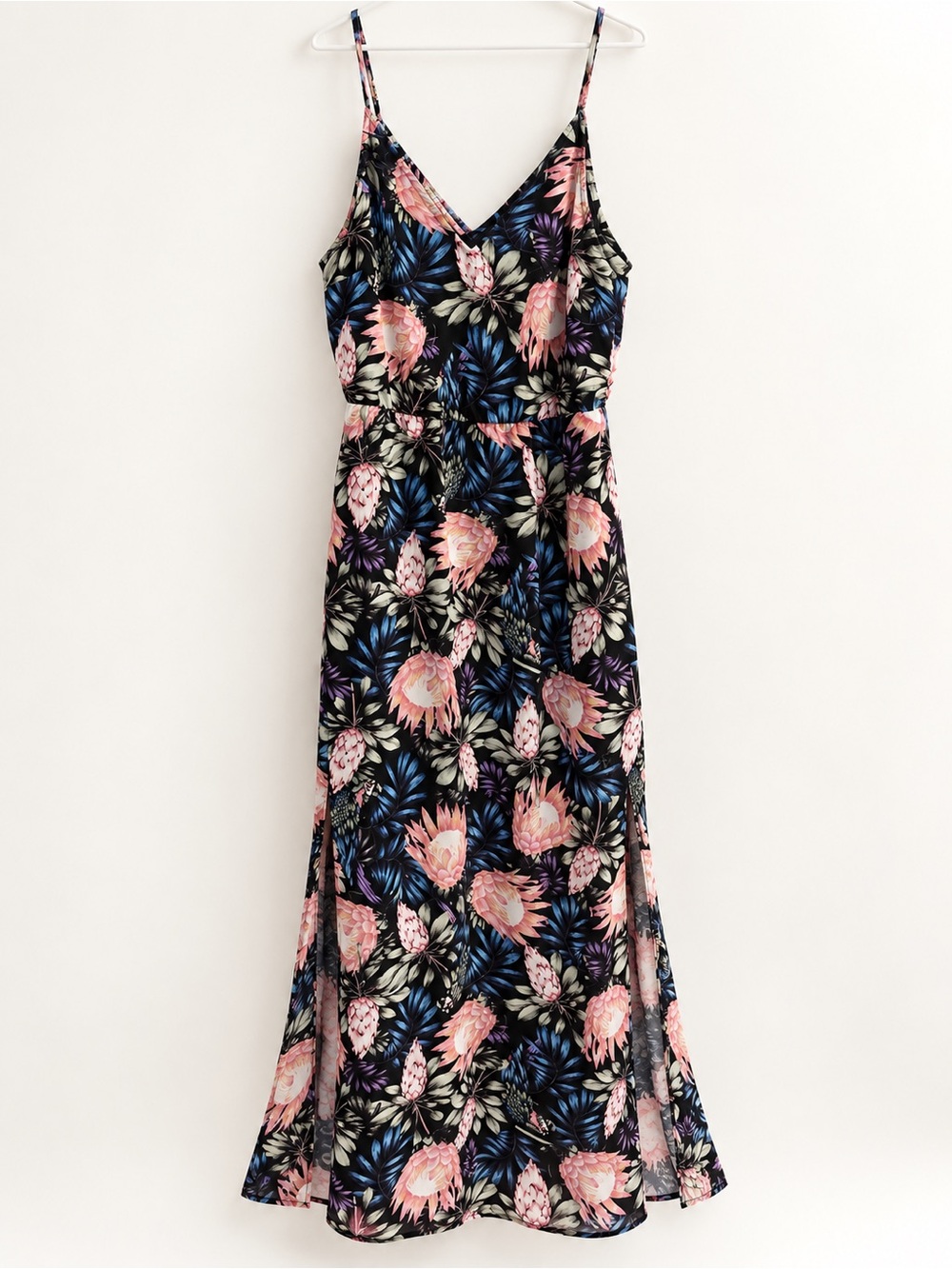 H&M Divided Black Floral Maxi Dress with Side Slits | US 6 / EUR 38